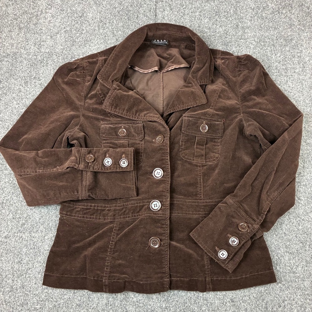 JKLA California Brown Corduroy Utility Jacket Button Front Womens Size Large